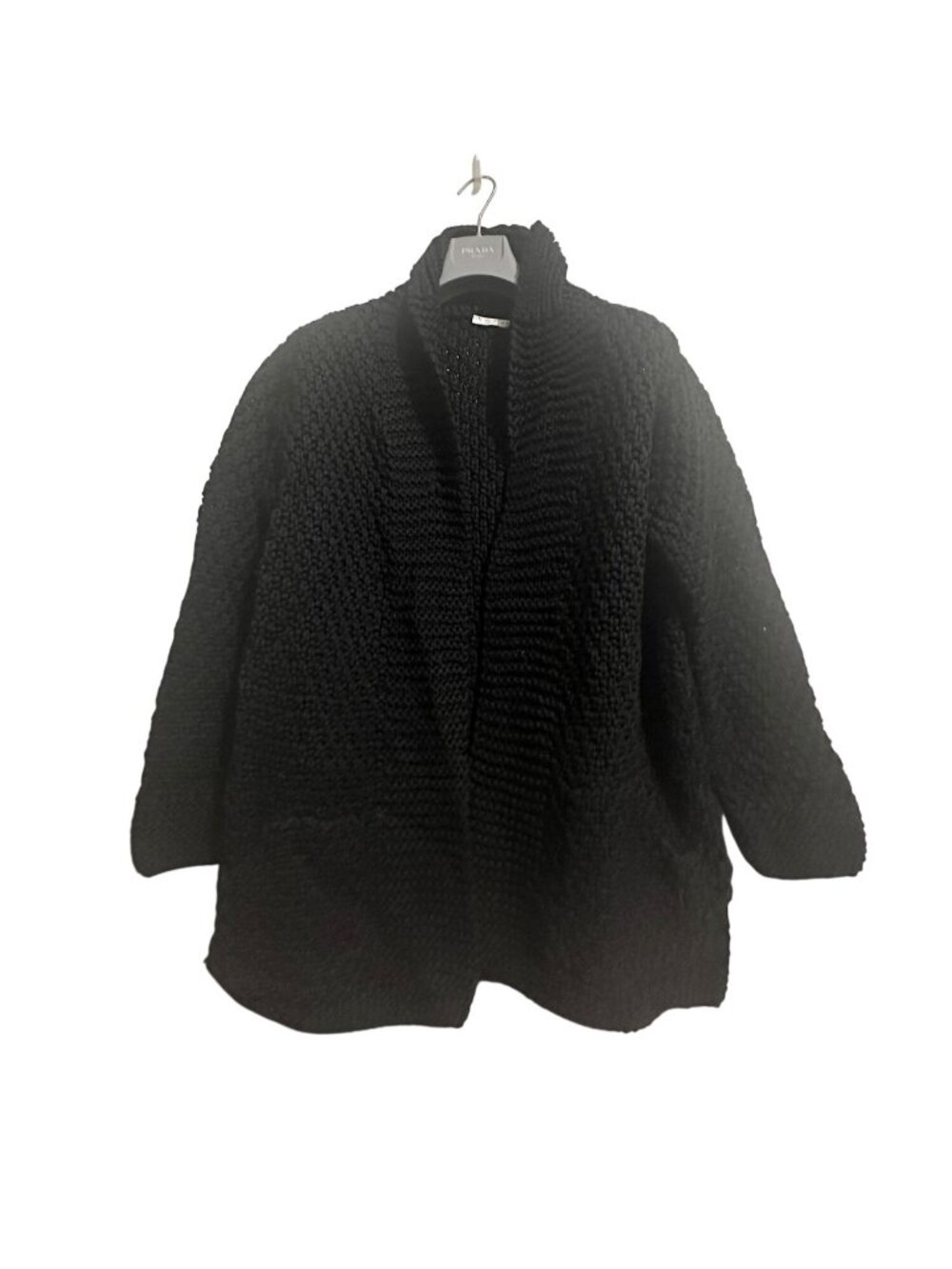 Prada FW2010 Virgin Wool Knit Coat Cardigan Belted Black IT46 Italy